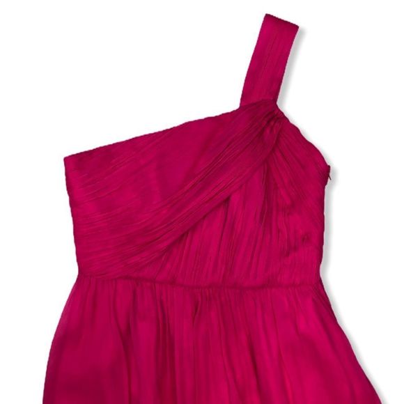J Crew Lucienne One Shoulder Hot Pink Silk Chiffon Dress NWT size 8 Petite - Picture 3 of 11